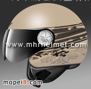 OF536摩托车头盔 哑米黄 黑喇叭花头盔